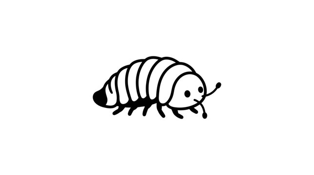 Simple black and white line drawing of a pill bug or roly poly insect