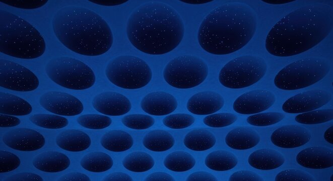 Repeating concave domes in a deep blue plaster ceiling with subtle star-like patterns