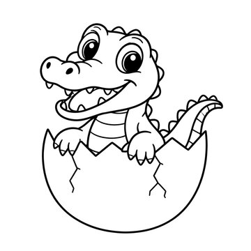 Playful Baby Alligator Hatching from Shell Kids Coloring Page