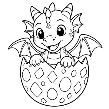 Whimsical Magical Baby Dragon Hatching Fairytale Coloring Page