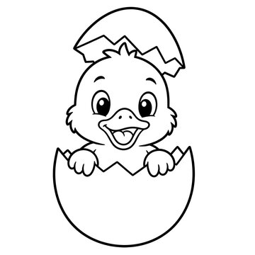 Sweet Baby Duckling Hatching Farm Animal Coloring Page
