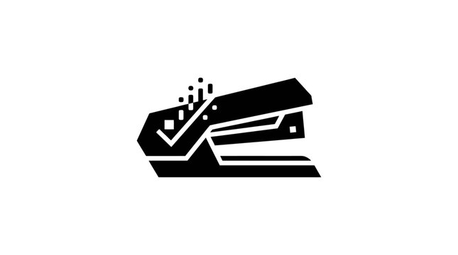 Black outline icon of a stapler with staples being dispensed on white background