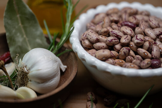 Still life of dried borlotti beans