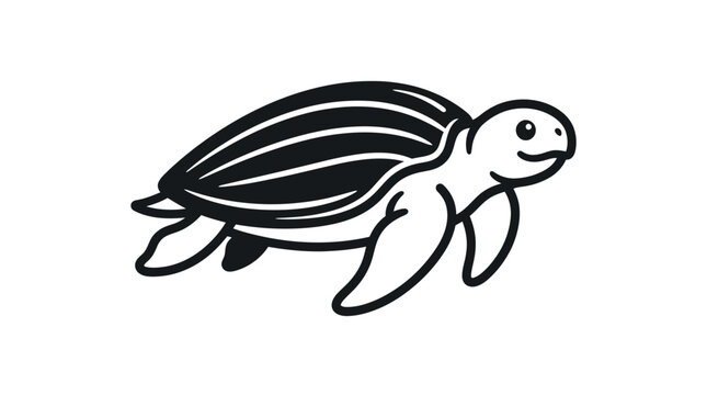 Black and white illustration of a swimming sea turtle