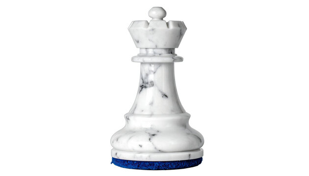 Chess queen carved from white marble with gray veining represents power and strategic movement in classic games.