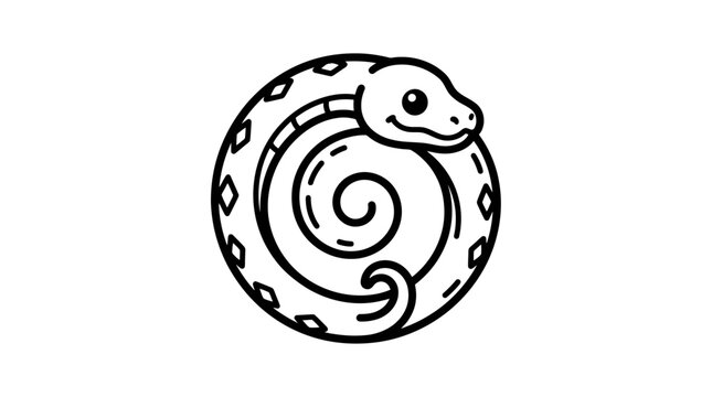 Simple black and white line drawing of a coiled snake forming a circle