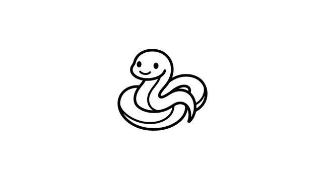 Minimalist black and white cartoon snake logo with friendly expression