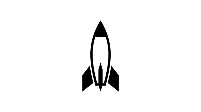Simple black and white rocket icon launching upward