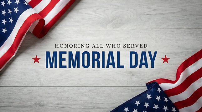 Memorial Day greeting card with American flags on wooden background honoring all who served  patriotism and national pride concept