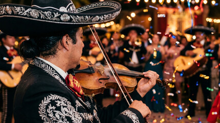Fototapeta premium Mariachi Musicians Performing Traditional Mexican Music Live