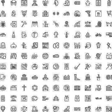 Diverse collection of thin line icons depicting a wide array of themes including nature, technology, business, hobbies, health, and everyday objects for modern interface design