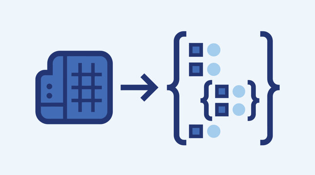 Data transformation icon representing structured data conversion to json format