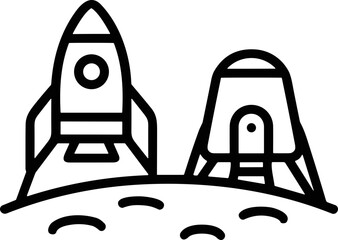 Rocket and Lunar Lander on Moon Surface - Space Exploration Icon © keenan