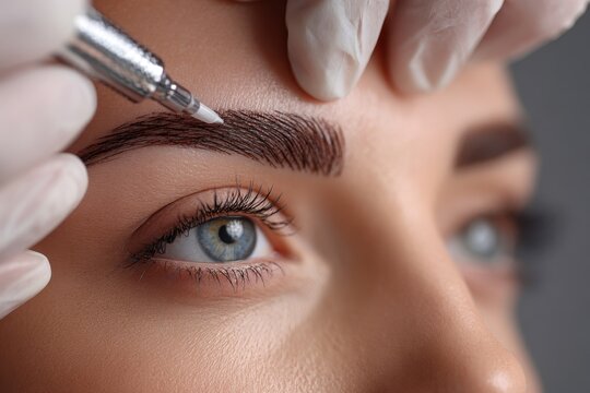 Detail shot of eyebrow shaping with a fine needle under soft, clinical lighting