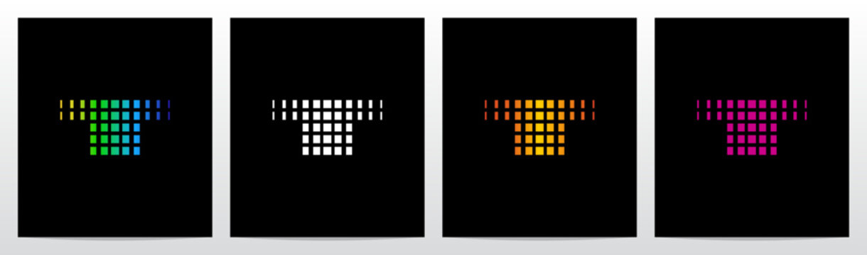 Rectangles Squares Faded Fractal Geometric Letter Initial Logo Design T