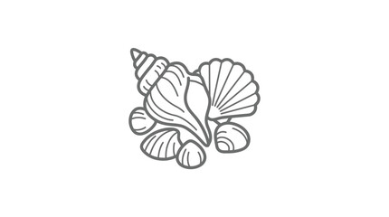 Minimalist line art illustration of assorted tropical seashells © Kazu