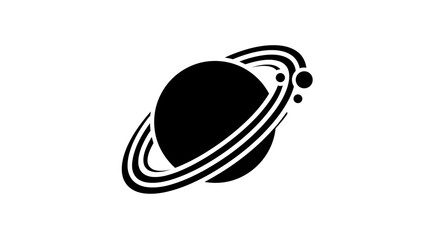Fototapeta premium Minimalist black silhouette of a ringed planet with small orbiting moons