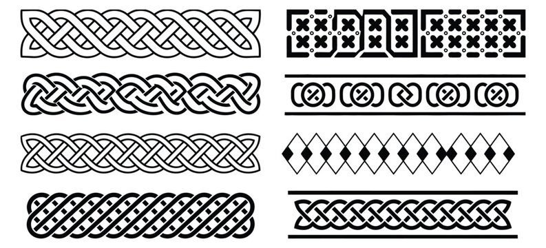 Braid border set intricate knot line patterns ornamental borders vintage frame decorative graphics classic artwork design 
