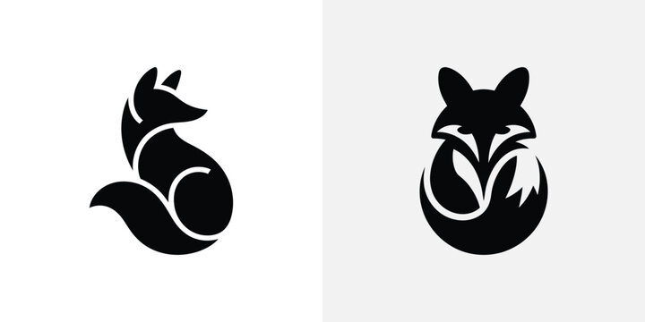 Black and white of stylized cat heads facing left and right profile view left facing right facing