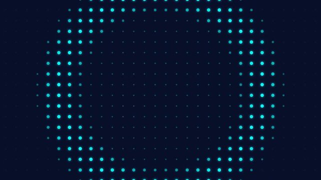 Dynamic motion of glowing blue dots forming geometric patterns in digital animation.