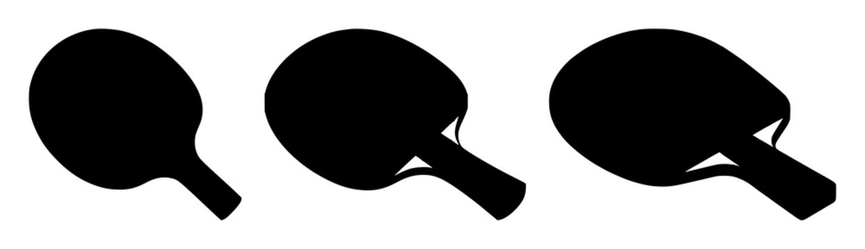Black silhouette, white background: ping pong paddle set with simple line art design featuring simple design, minimalist, black and white with illustrations and graphics