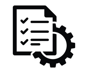 Obraz premium Black checklist document with gear icon on white background
