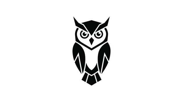 Minimalist black owl logo on white background