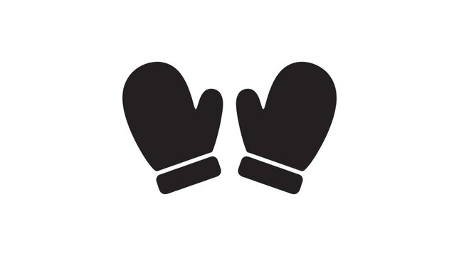 Pair of black winter mittens with white cuffs on a plain background
