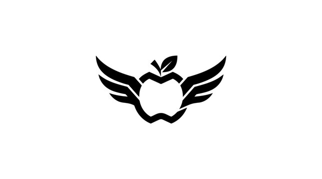 Minimalist apple logo design with wings and leaf