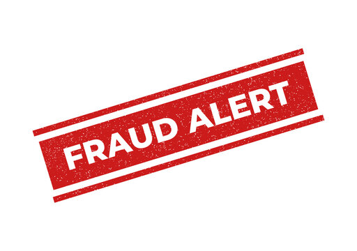 Red fraud alert warning stamp with diagonal stripes