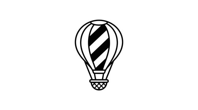 Minimalist black and white hot air balloon vector illustration on white background
