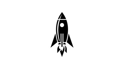 Fototapeta premium Minimalist black and white rocket ship icon with flame exhaust
