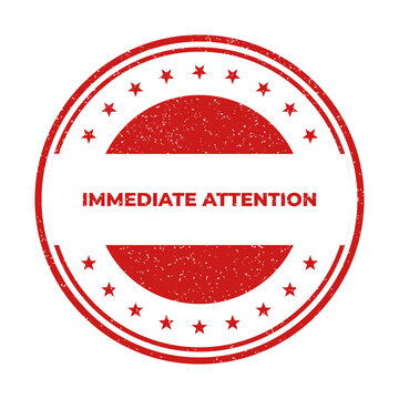 Red immediate attention circular stamp badge