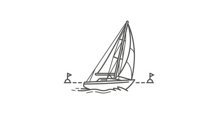 Sailboat navigating between water buoys icon. © Kazu
