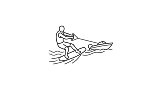 Person wakeboarding being towed by motorboat line icon.