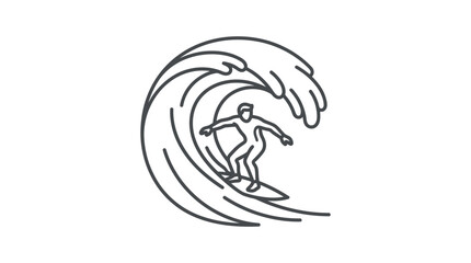 Surfer riding through a massive barrel wave line art. © Kazu