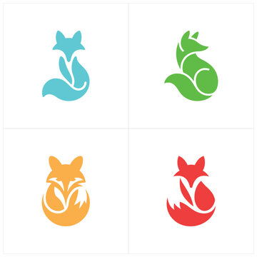 Four vibrant stylized flowers in blue, green, yellow and red, arranged in a 2x2 grid