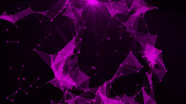 Plexus of abstract purple geometrical lines with moving triangles and dots. Loop animations.