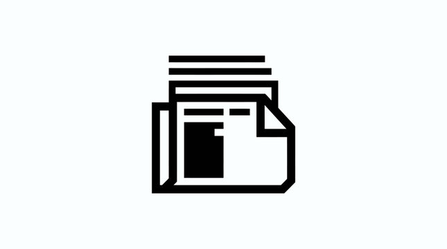 Stack of document papers with folded corner in minimalist black and white icon style