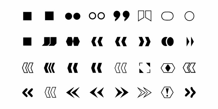 Quotation mark grid with geometric shapes black and white flat icons