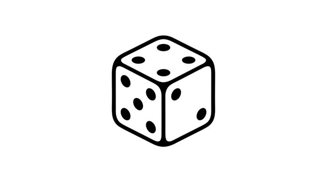 Hand drawn black and white dice illustration with dots on three visible faces