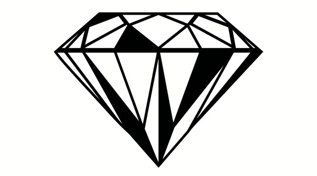 Black and white diamond gemstone line art icon.
