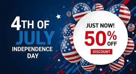 Fototapeta premium 4th of july independence day sale with american flag balloons and stars
