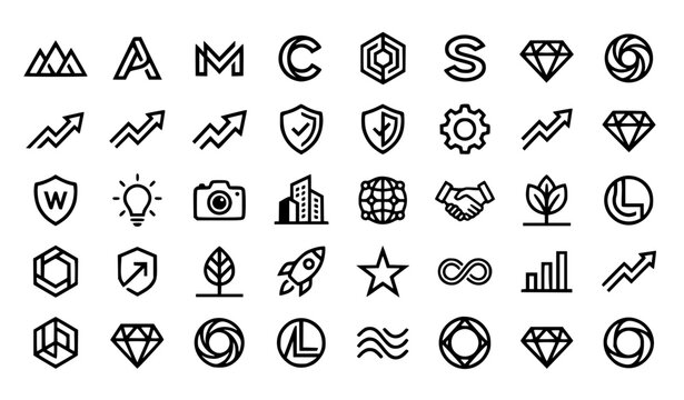 Minimal black and white vector logo icon set with branding illustrations