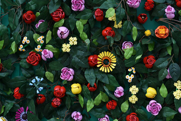 Naklejka premium Background with Lego flowers