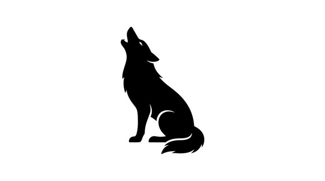 Black silhouette of a howling wolf on white background