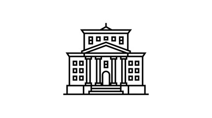 Naklejka premium Classical institutional building with columns and steps in black outline