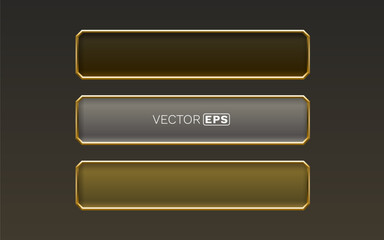 Elegant metallic buttons with golden frames. Modern web element set.