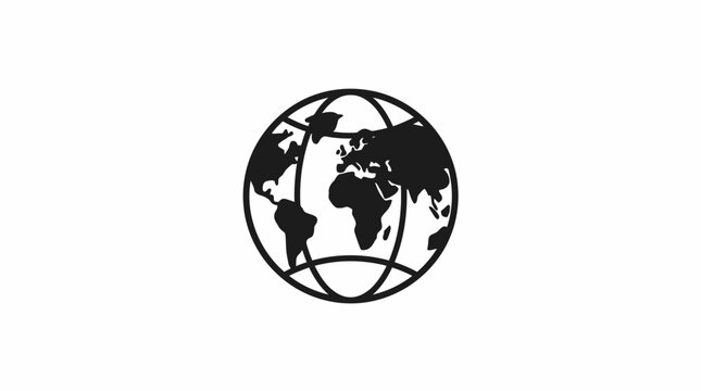 Simple black and white illustration of a globe with latitude and longitude lines