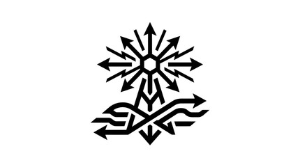 Obraz premium Abstract black and white geometric symbol with radiating arrows and wavy base